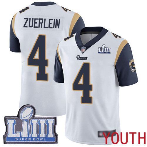 Los Angeles Rams Limited White Youth Greg Zuerlein Road Jersey NFL Football #4 Super Bowl LIII Bound Vapor Untouchable->women nfl jersey->Women Jersey
